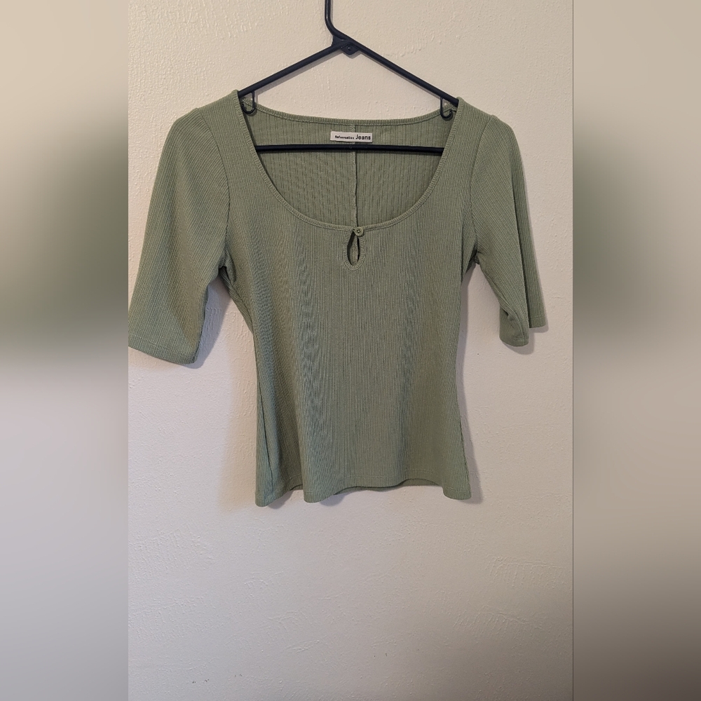 Reformation Sage Green Ribbed Scoop Crop Top
